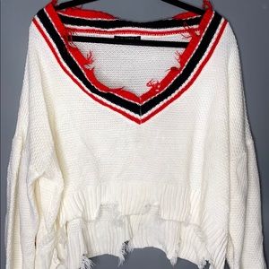Off the shoulder ripped sweater